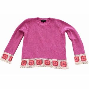 Joseph A Pink Silk Blend Sweater – Valentine’s Crochet Detail Knit | Medium